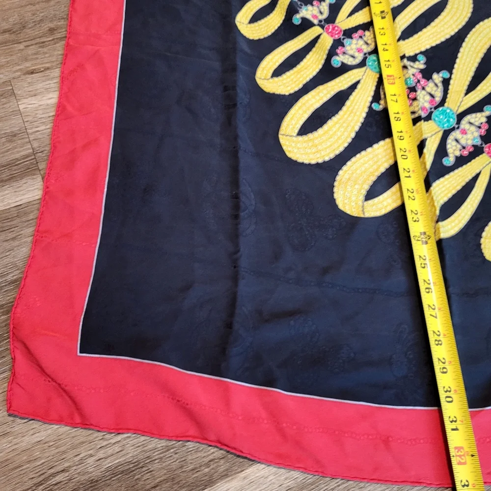 Cartier Black Scarf with Red Border and Yellow Floral Pattern